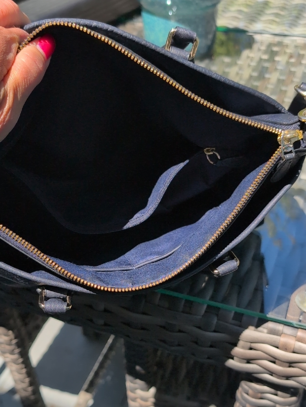 Coach Navy Pebbled Leather Tote With Removable Shoulder Strap - Picture 5 of 12